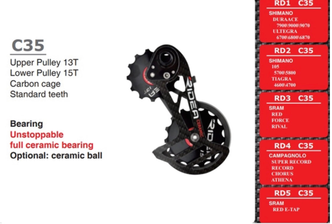 Over sized derailleur pulley system-Ridea RD1 C35 ceramic ball