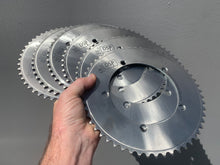 Load image into Gallery viewer, track bike chain rings, track chainrings, dsp, velo bike chain ring, carbon chainring, alloy chainring, 144bcd, 1/8 chainring, 7075alloy chainring, 144bcd chairnings, kappstein, raketa, Andel, bespoke, digirit, ridea.com, velodrome, cycling cyclist,