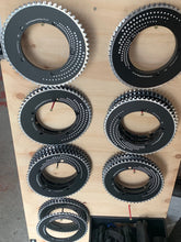 Load image into Gallery viewer, Aero chainrings, budget chainring,. strong chainring,.  , 6061 chainrings, worldsbestchainring, worlds best chainring, worlds fastest chainring, carbon, velobike, velocyclist chainrings,  chainring, aero chainrigns, big chainrings, CNC machined chainrings, Custom chainrings, alloy chainring, 144bcd chainring,chainrings