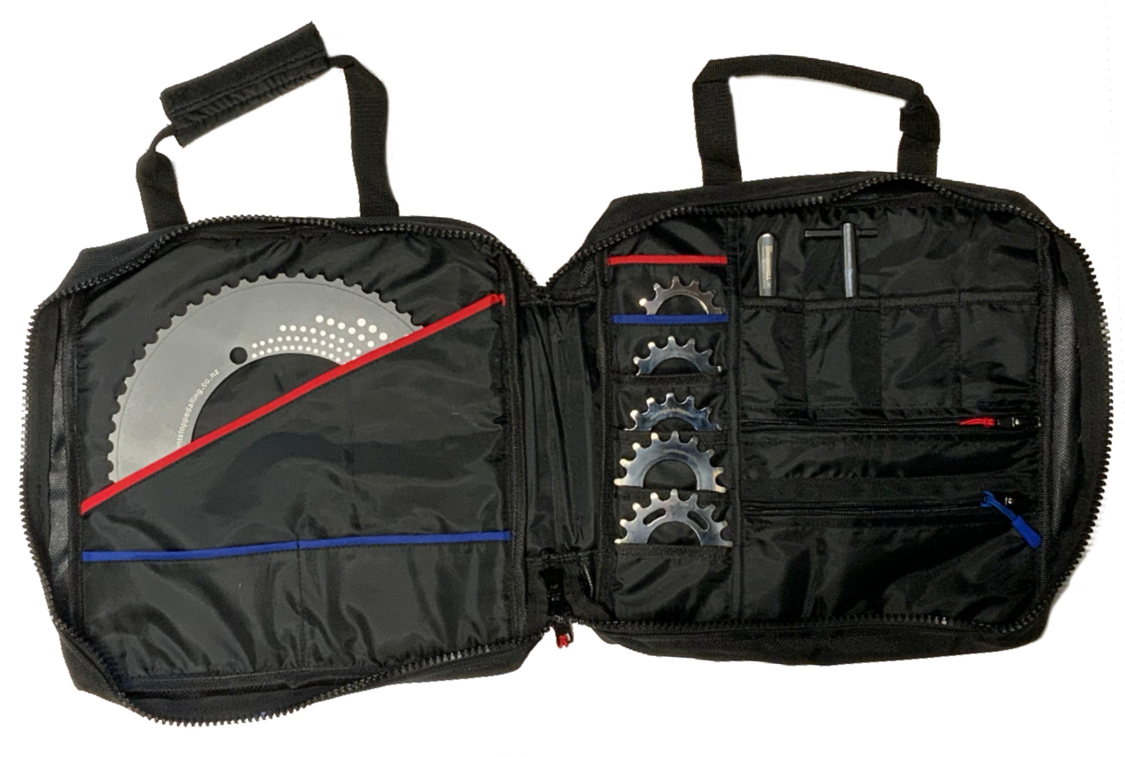 Track tote bag, track back pack, velodrome back pack, track cyclist bag, trackie tote bag, velo hag, velocyclist bag, velobike, velo cyclist, track chain ring bag, chain ring bag, chainring bag, carry chain rings, cyclist back pack, dsp, Dontstoppedalling, Dontstoppedalling.co.nz, track cycling gear, trackies stuff